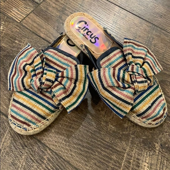 Bow Knot Stripe Espadrilles Slides - Picture 2 of 5